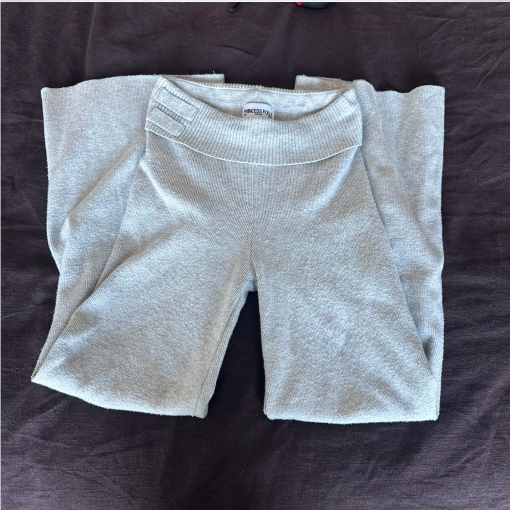 Princess Polly Light Gray Ribbed Pants